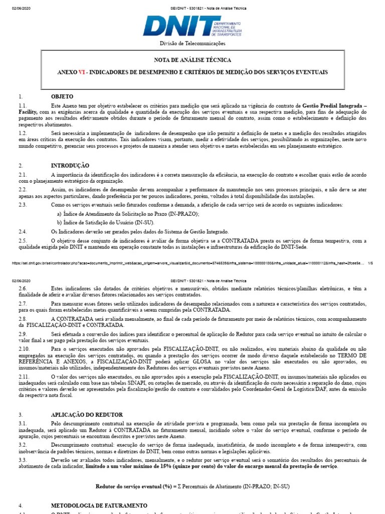 Anexo 5753594 SEI DNIT 5301821 Nota De Analise Tecnica | PDF