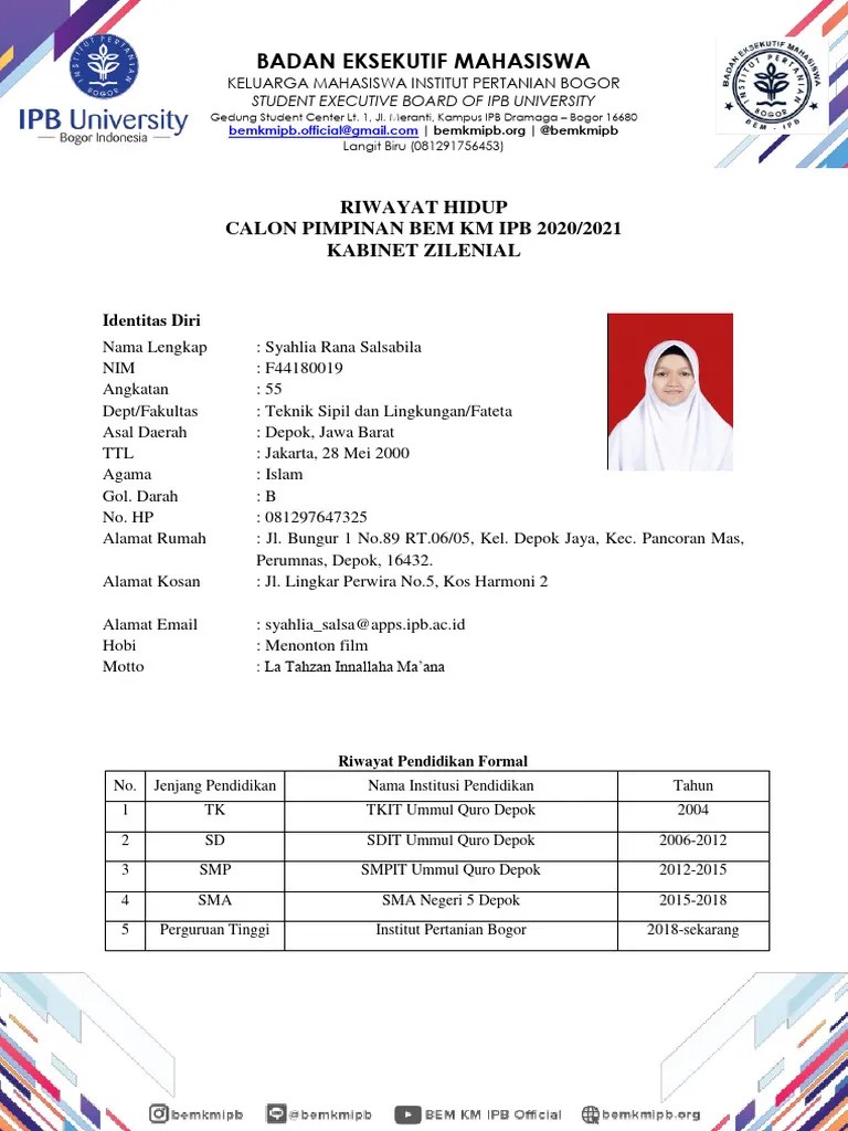 CV - Syahlia Rana Salsabila - Kementerian LH | PDF