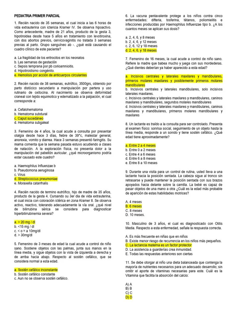 Pediatria Banco De Preguntas | PDF | Amamantamiento | Lesión Cerebral ...