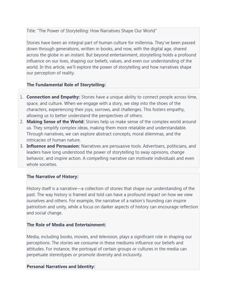 The Power Of Storytelling How Narratives Shape Our World | PDF