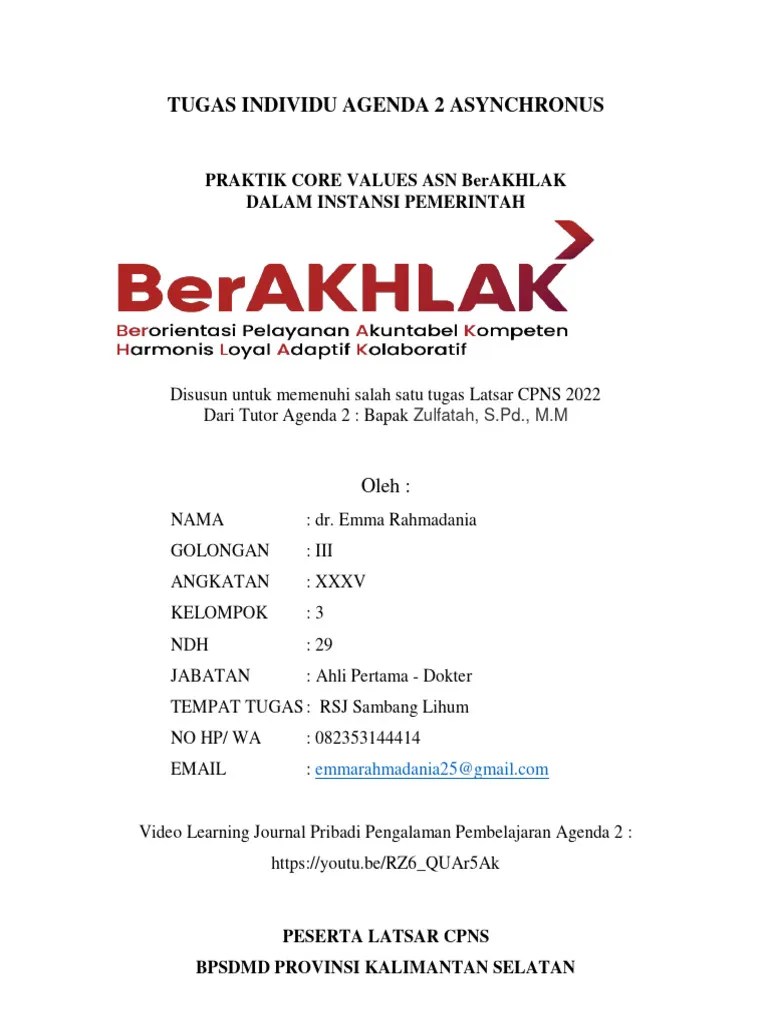 TUGAS INDIVIDU AGENDA 2 Core Values ASN BerAkhlak | PDF