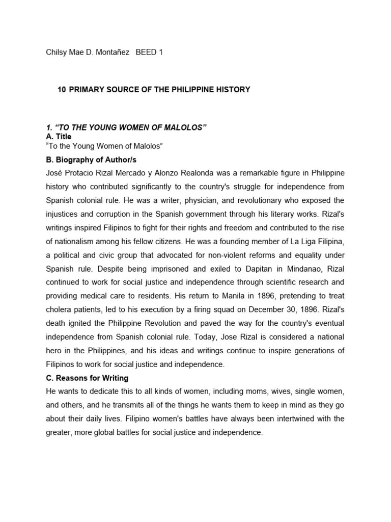 10 PRIMARY SOURCE OF THE PHILIPPINE HISTORY (Activity) | PDF | Philippines