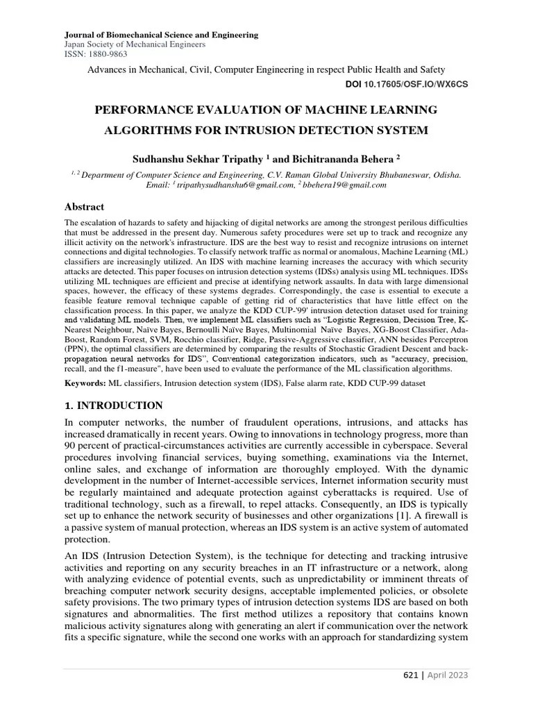 Performance Evaluation Of Machine Learning Algorithms For Intrusion ...
