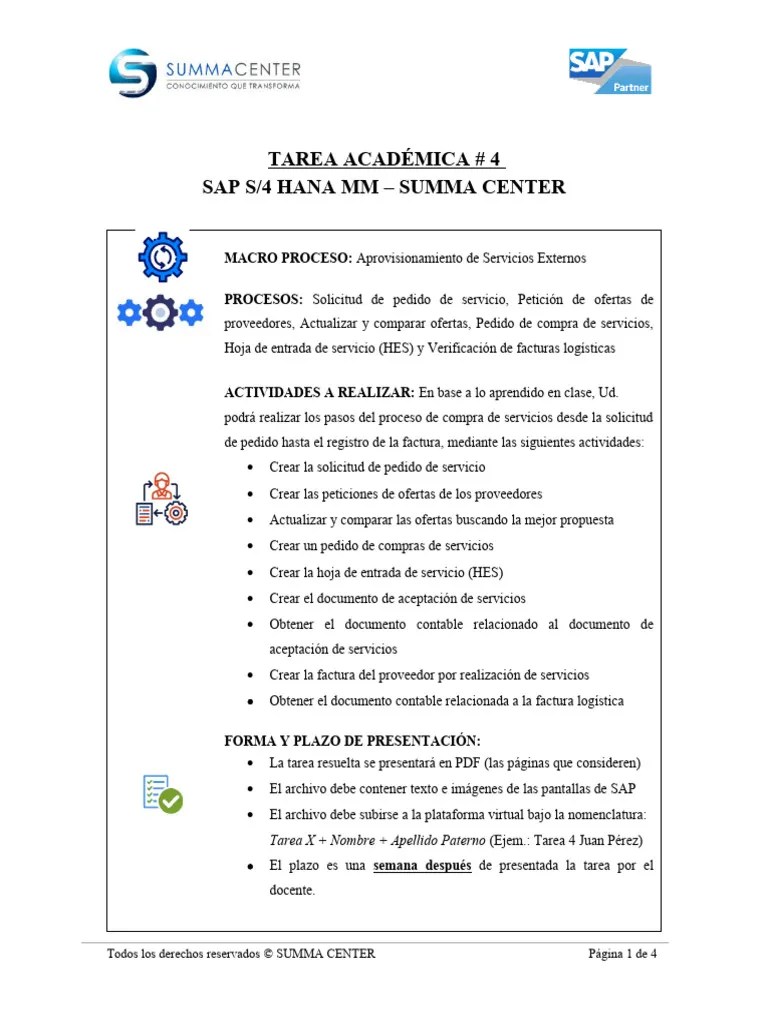 Tarea No. 4 SAP S4HANA MM (SUMMA CENTER) | Descargar Gratis PDF | Informática | Tecnologías De ...