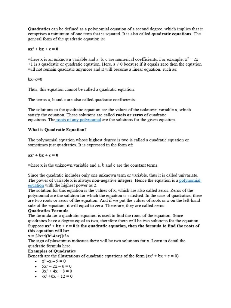 Quadratic Equation | PDF