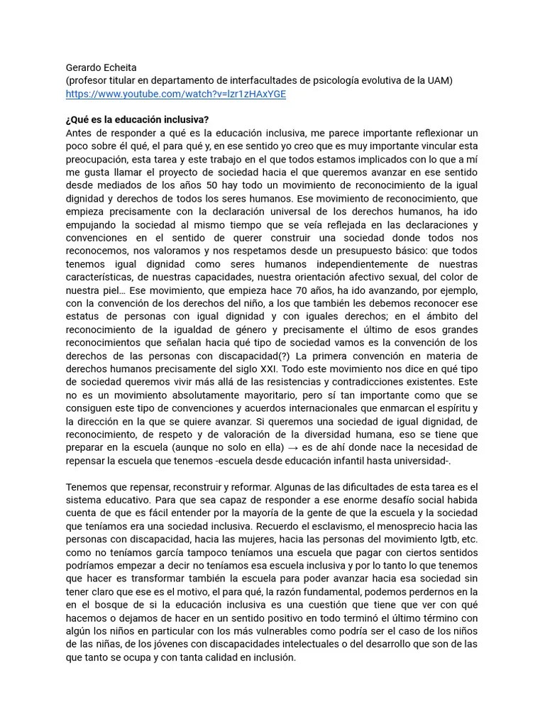 Transcripción Gerardo Echeita | PDF | Inclusión (Educación) | Invalidez
