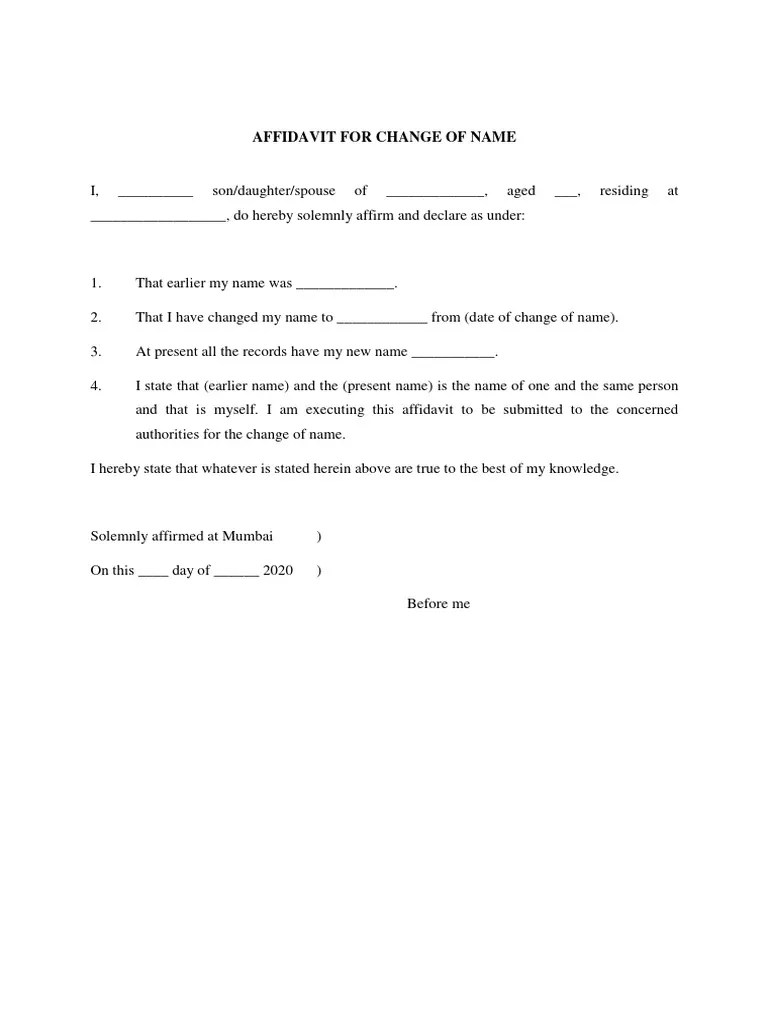 Affidavit For Name Change | PDF | Wellness