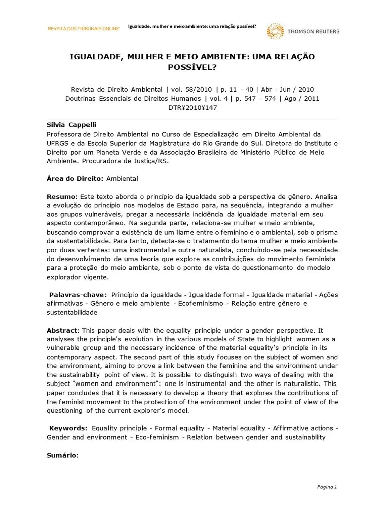 Igualdade, Mulher E Meio Ambiente | PDF | Estudos De Gênero | Igualdade ...