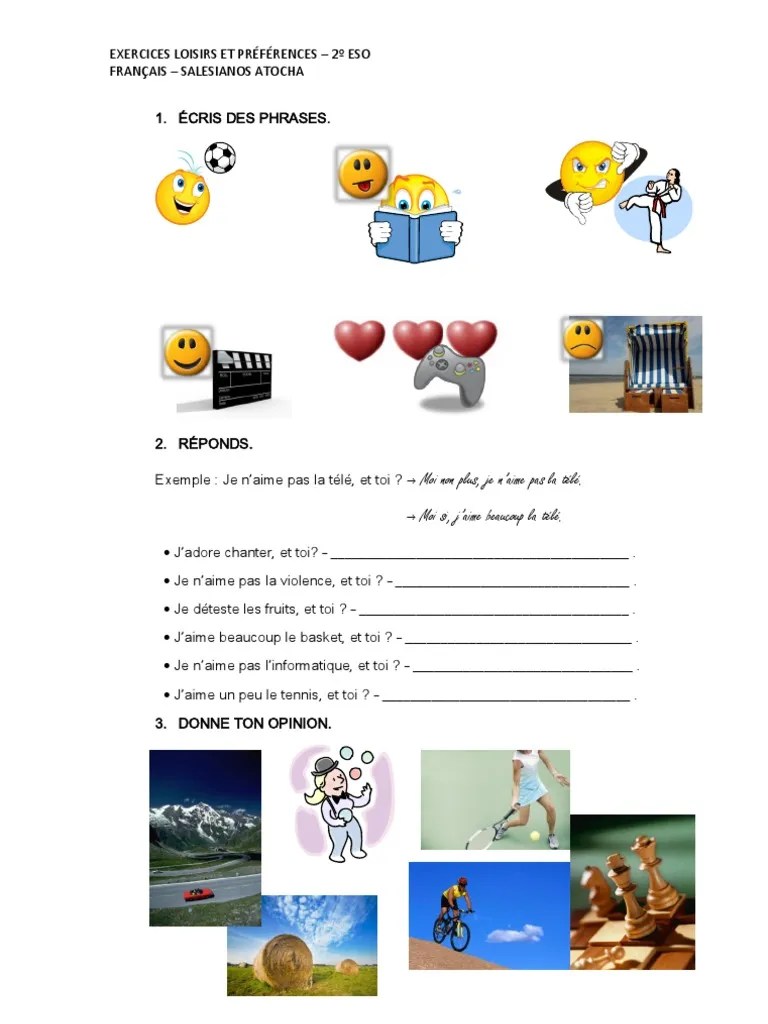 Exerc. Loisirs - Préférences 2º Eso | PDF