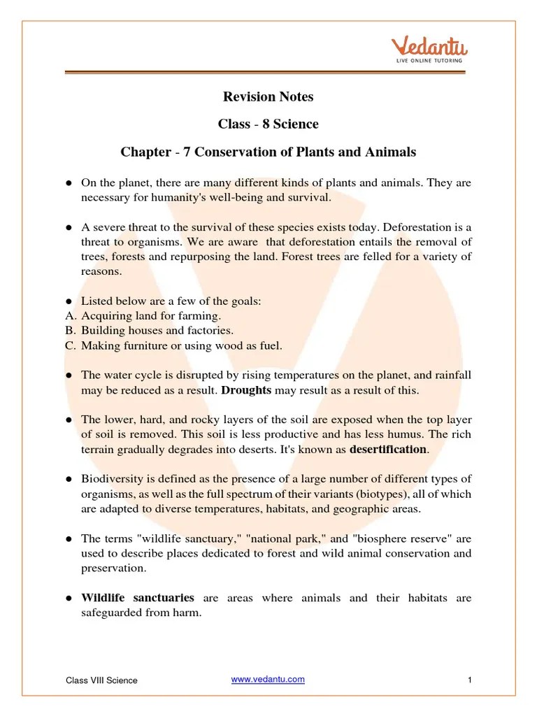 Conservation Of Plants And Animals Class 8 Chapter 7 Science Notes ...