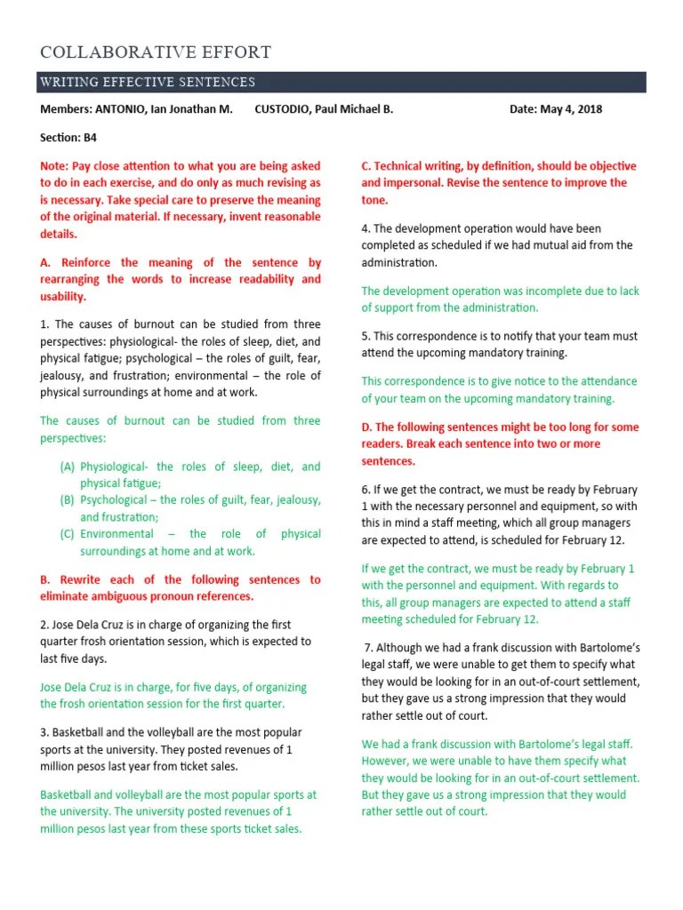 Writing Effective Sentences | PDF | Layoff