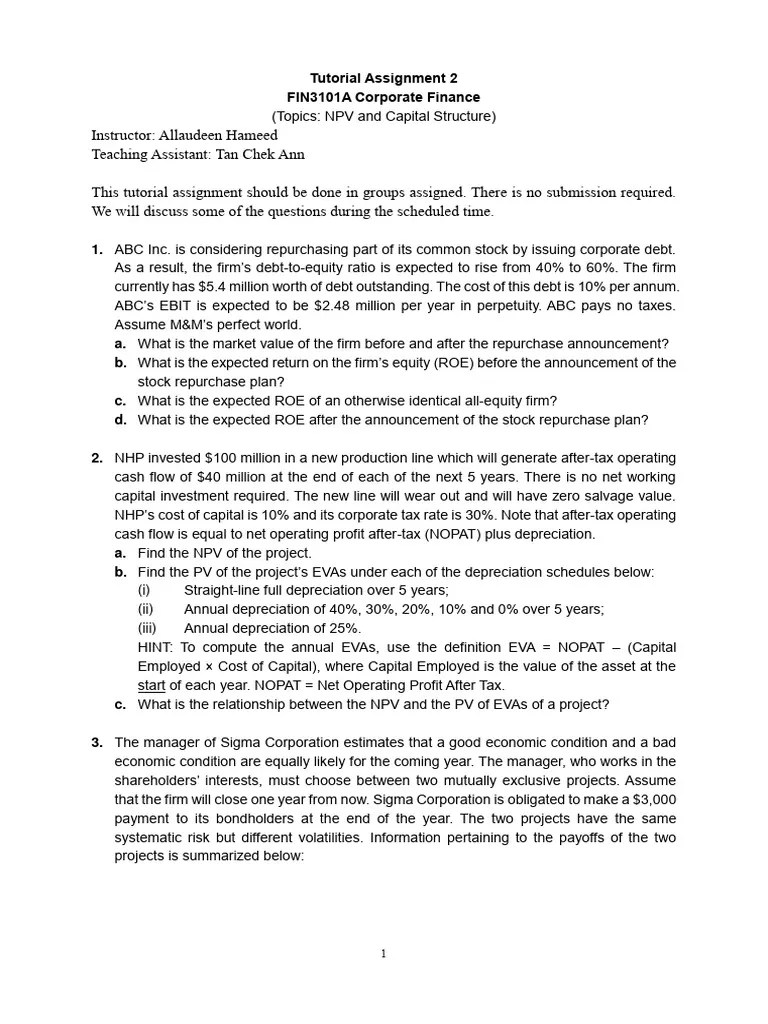 FIN3701 Tutorial 2 Questions | PDF