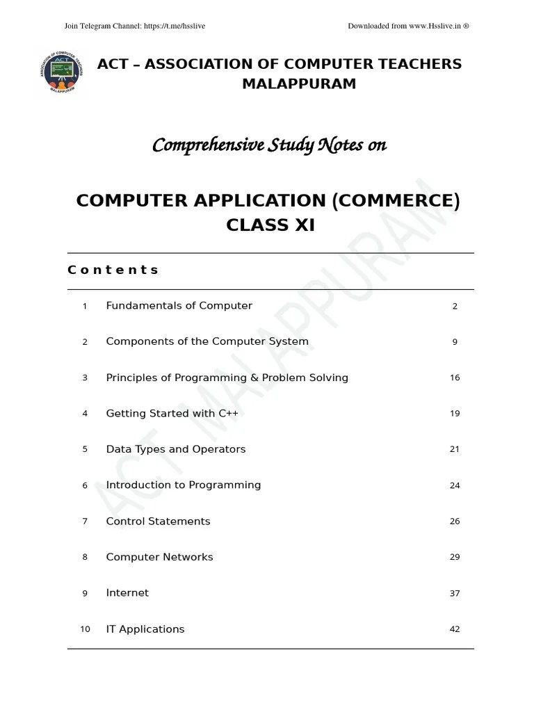 Hsslive Xi Computer Application English All In One Notes By Act Malappuram | PDF | Computer Data ...