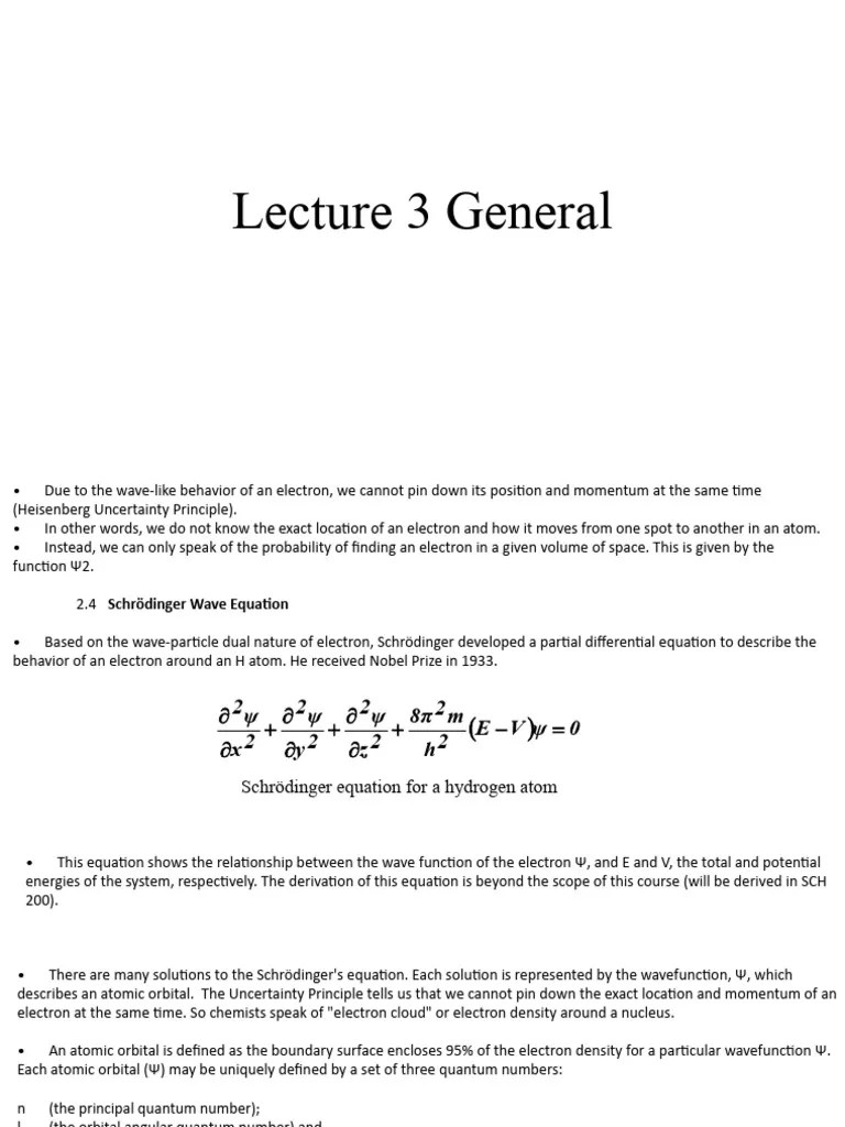 Lecture 3 General | PDF | Atomic Orbital | Schrödinger Equation