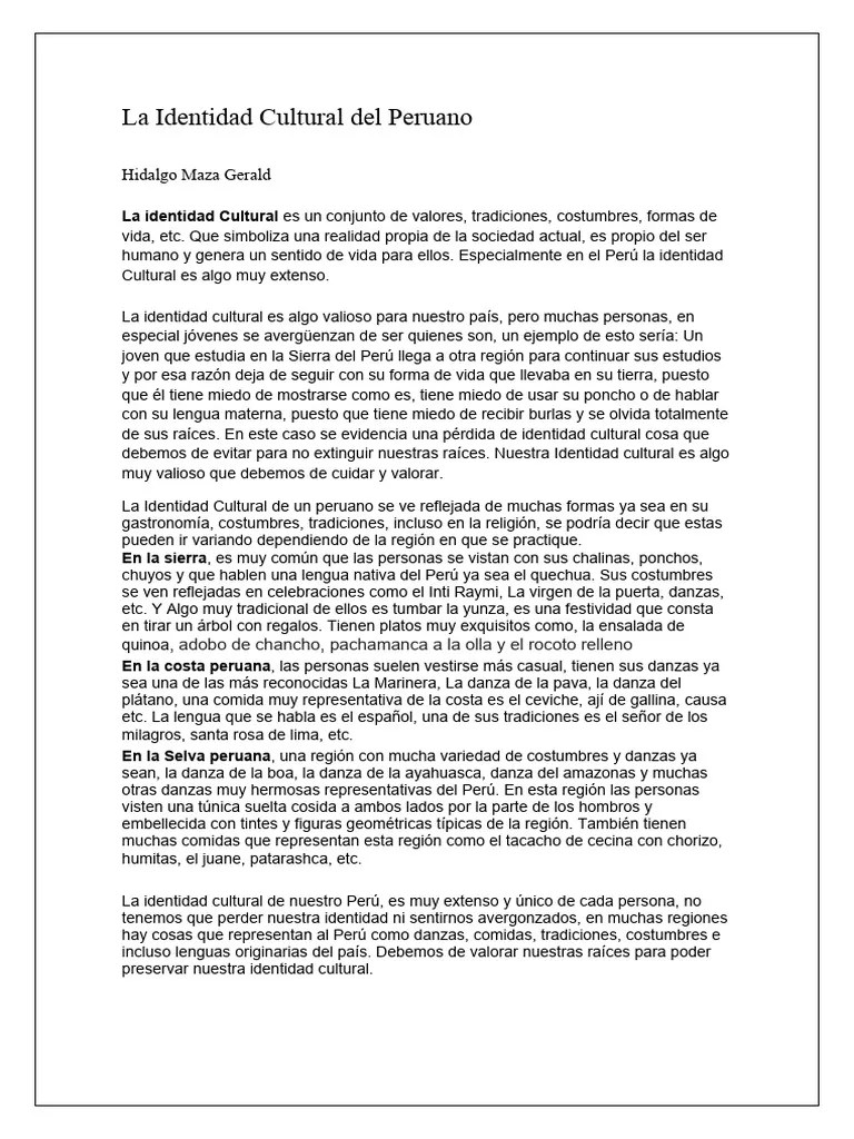 La Identidad Cultural | PDF | Perú | Tradiciones