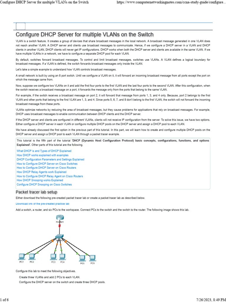 Configure DHCP Server For Multiple VLANs On The Switch | PDF