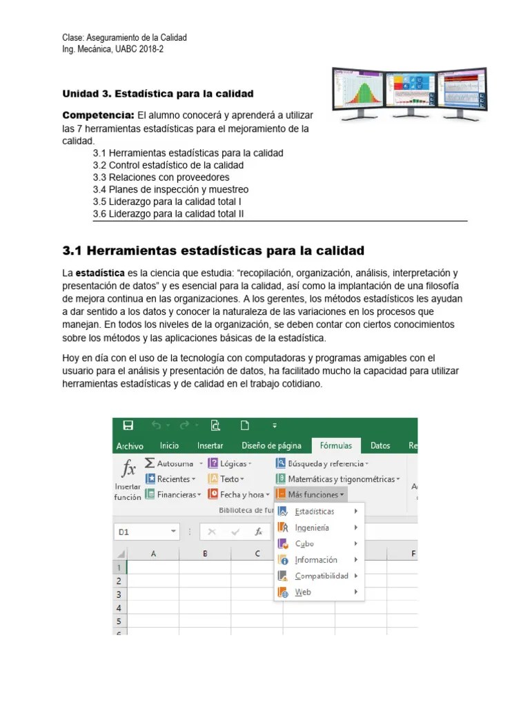 Unidad 3. Herramientas Estadisticas Para La Calidad | PDF