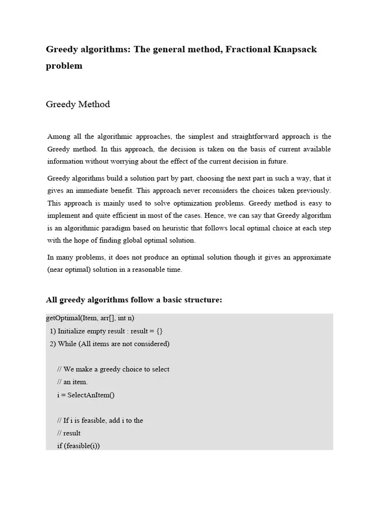 4.4 Greedy Algorithms The General Method, Fractional Knapsack Problem ...