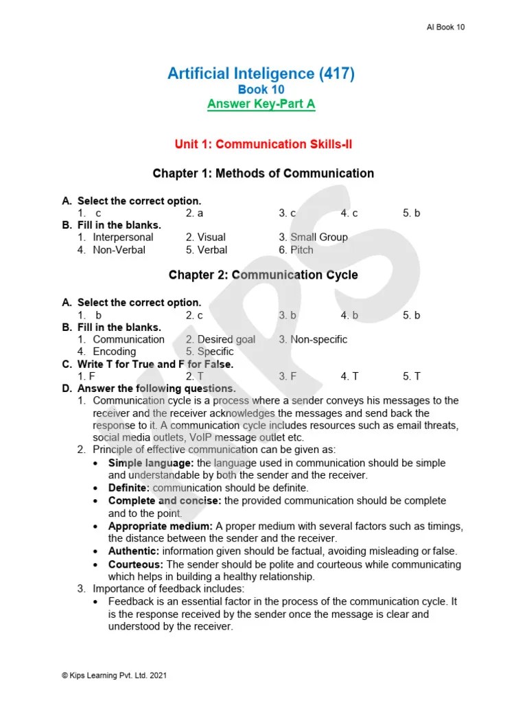 Artificial Intelligence Class10 Answer Key (Part A) | PDF | Operating ...