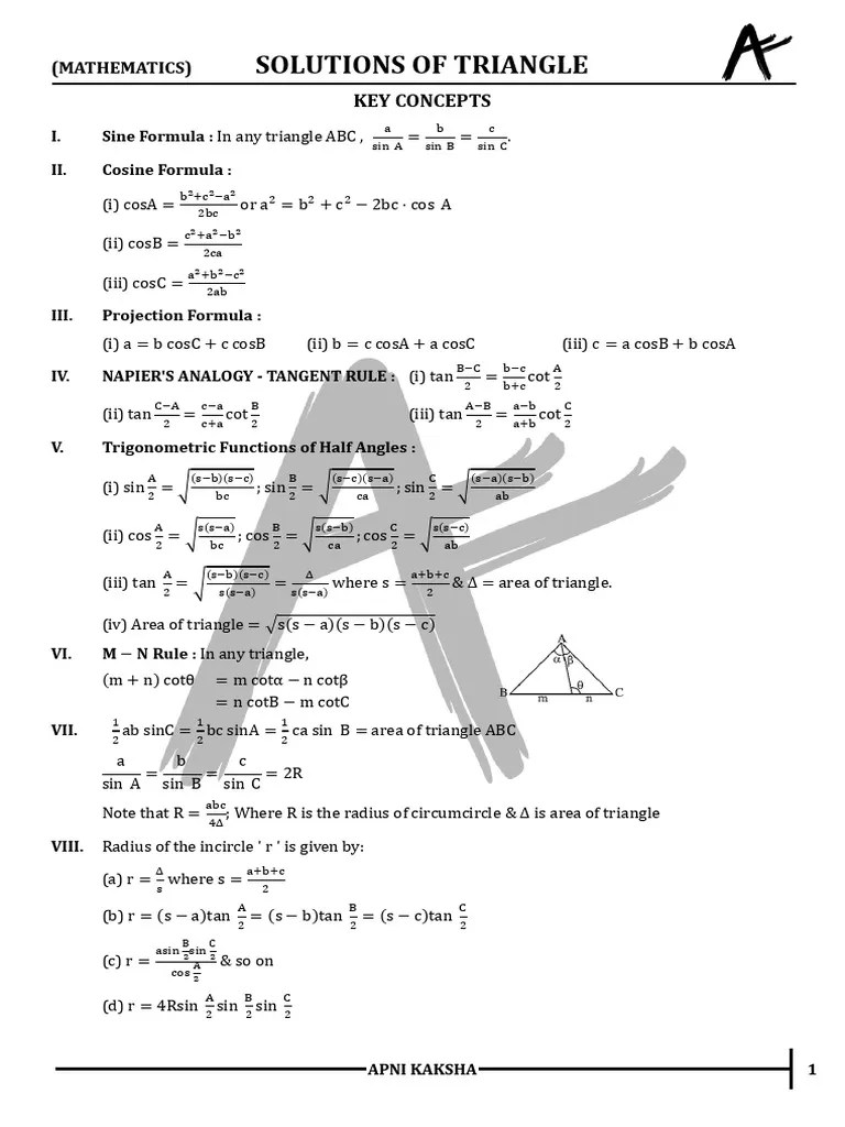 Sheet - 01 - Solution Of Triangle | PDF