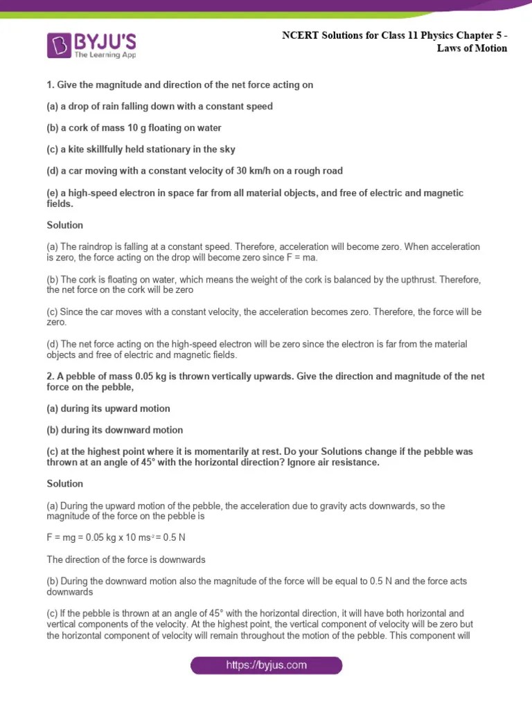 NCERT Solutions For Class 11 Physics 12 May Chapter 5 Laws Of Motion ...