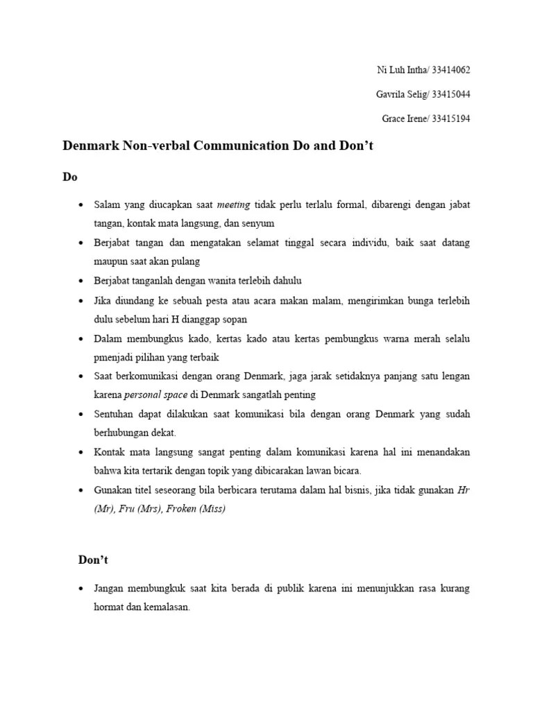 Denmark Non-Verbal Communication Do&Dont | PDF