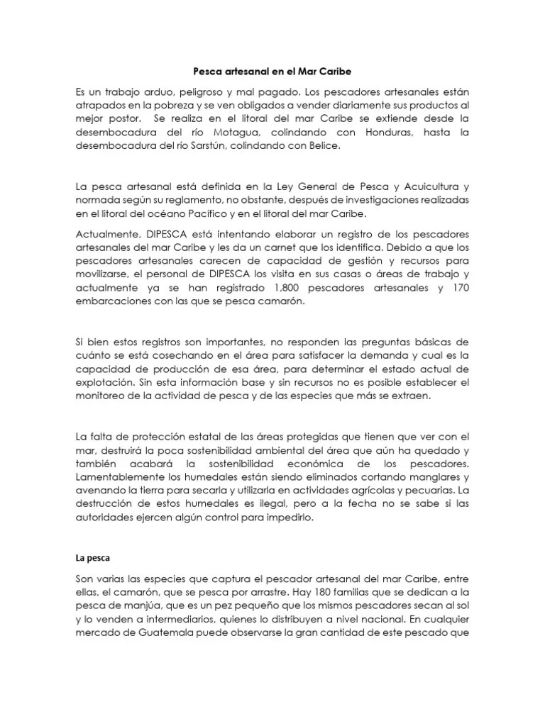 Pesca Artesanal En El Mar Caribe | PDF | Agricultura | Economias