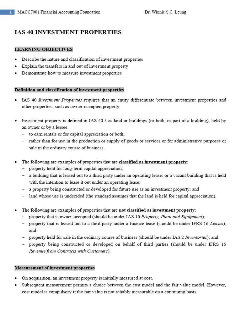 0919 IAS 40 Investment Properties Lecture Notes (Student Copy) | PDF | Fair Value ...