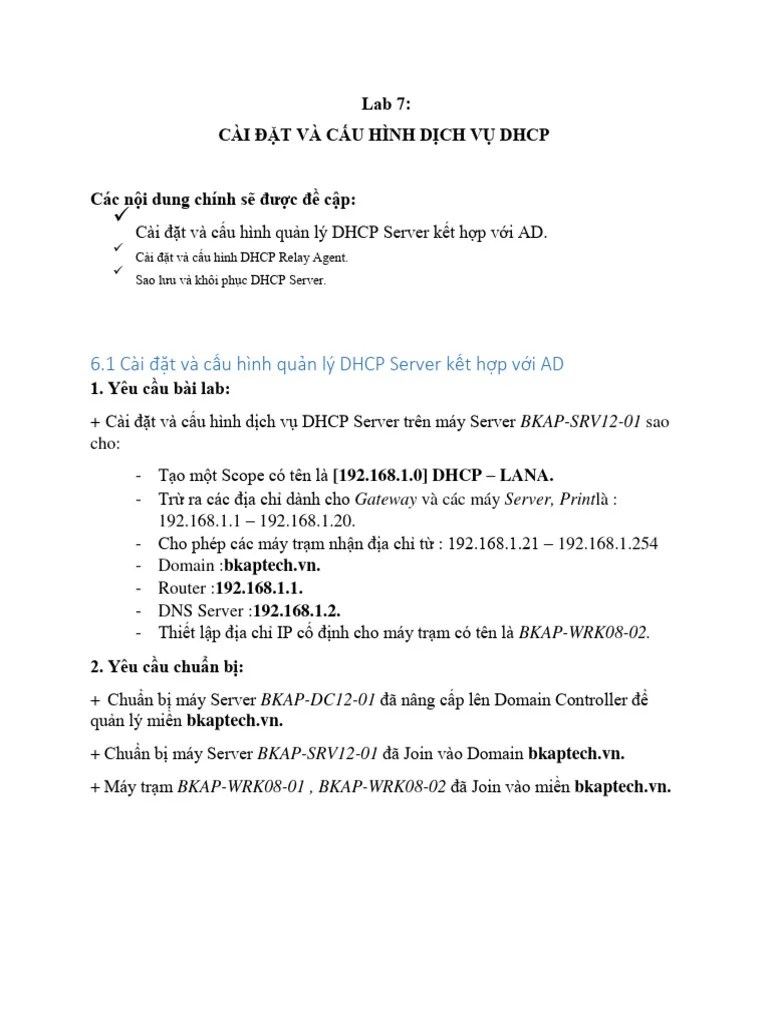 Lab 7 - Implementing DHCP | PDF