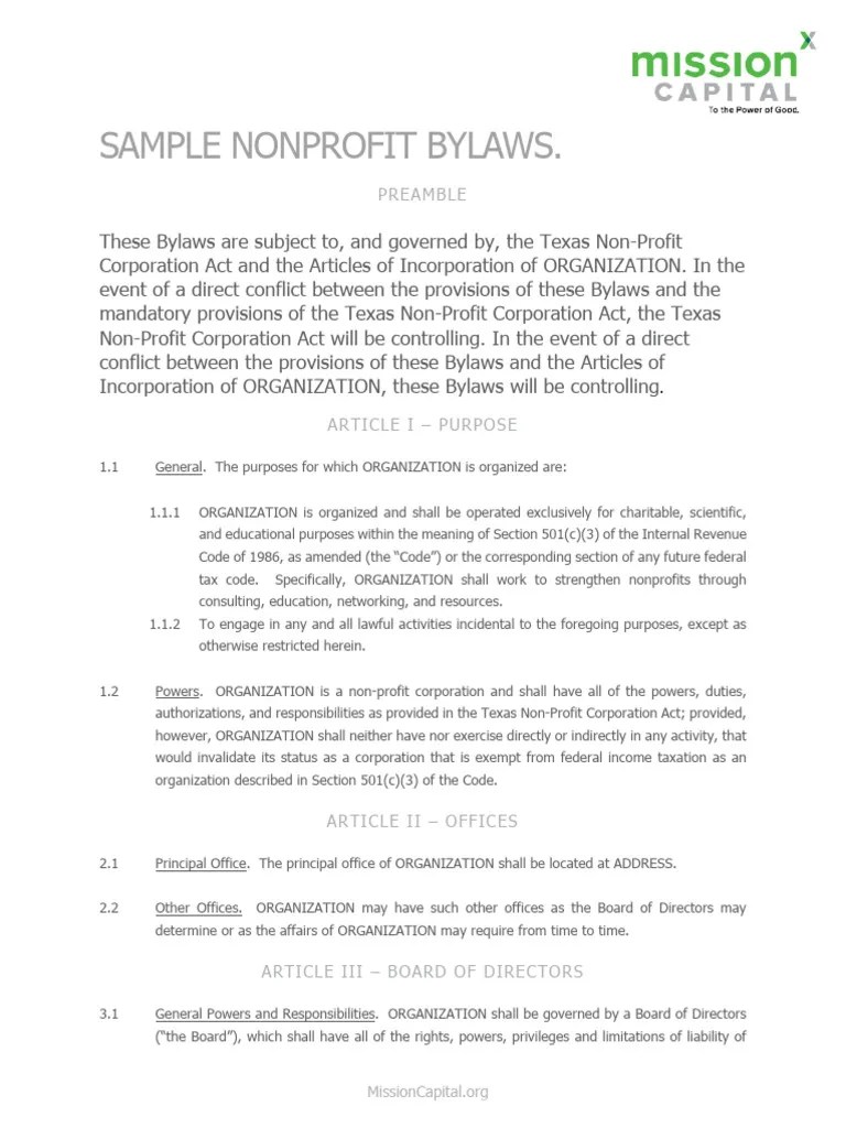 Sample Nonprofit Bylaws | PDF