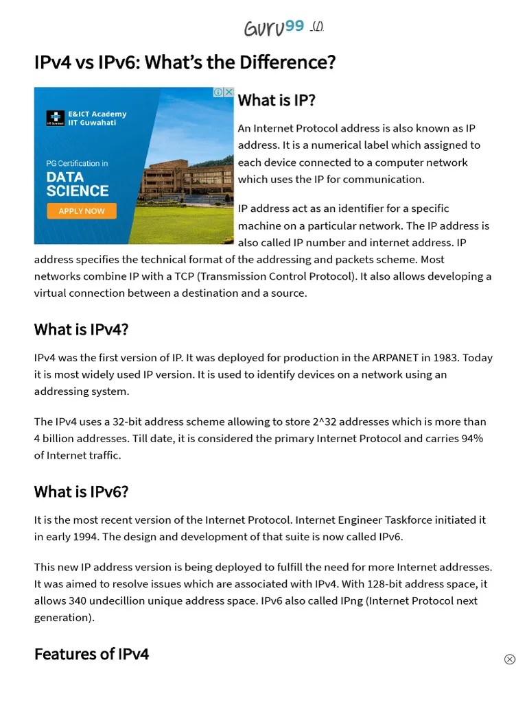 IPv4 Vs IPv6 - What's The Difference | PDF | I Pv6 | Ip Address