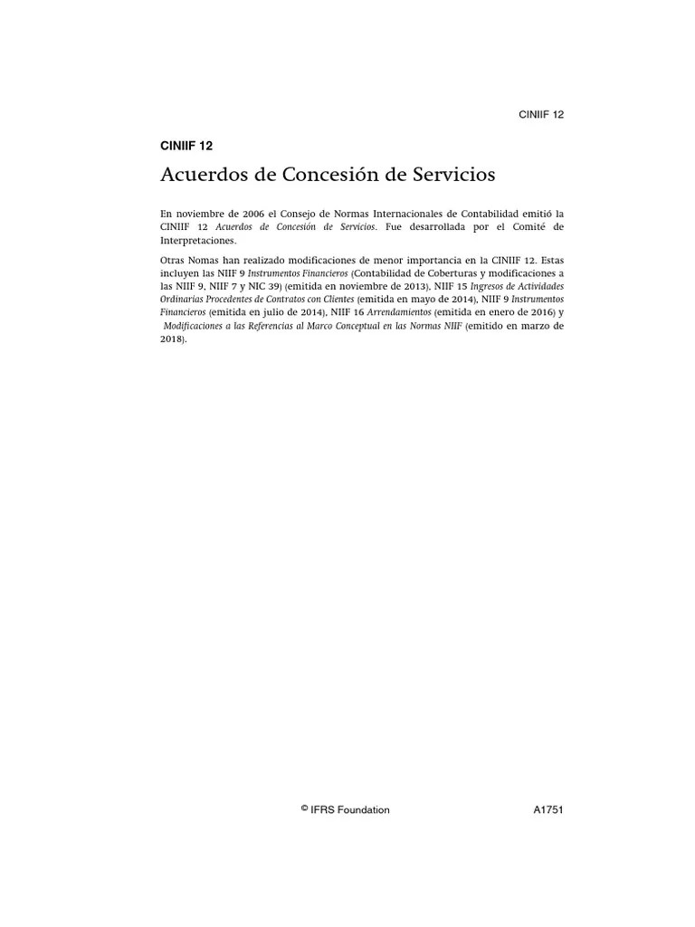 CINIIF 12 Acuerdos De Concesión De Servicios | PDF | Normas ...