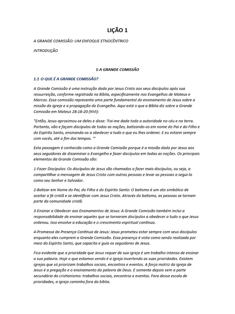 LIÇÃO 1 Ate Os Confins Da Terra | PDF | Jesus | Pastor