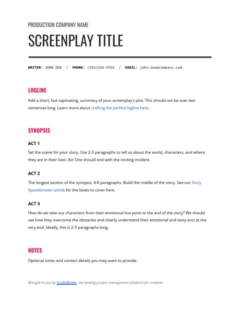 Movie Synopsis Template - StudioBinder | PDF