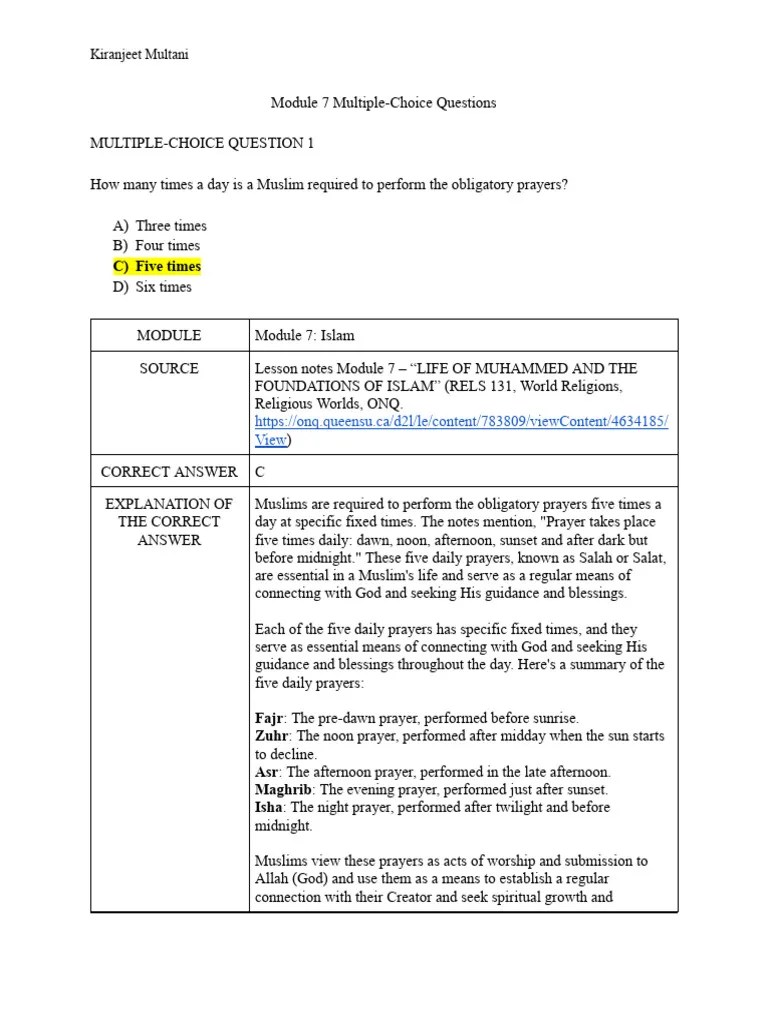 Module 7 Multiple-Choice Questions | PDF | Quran | Islam