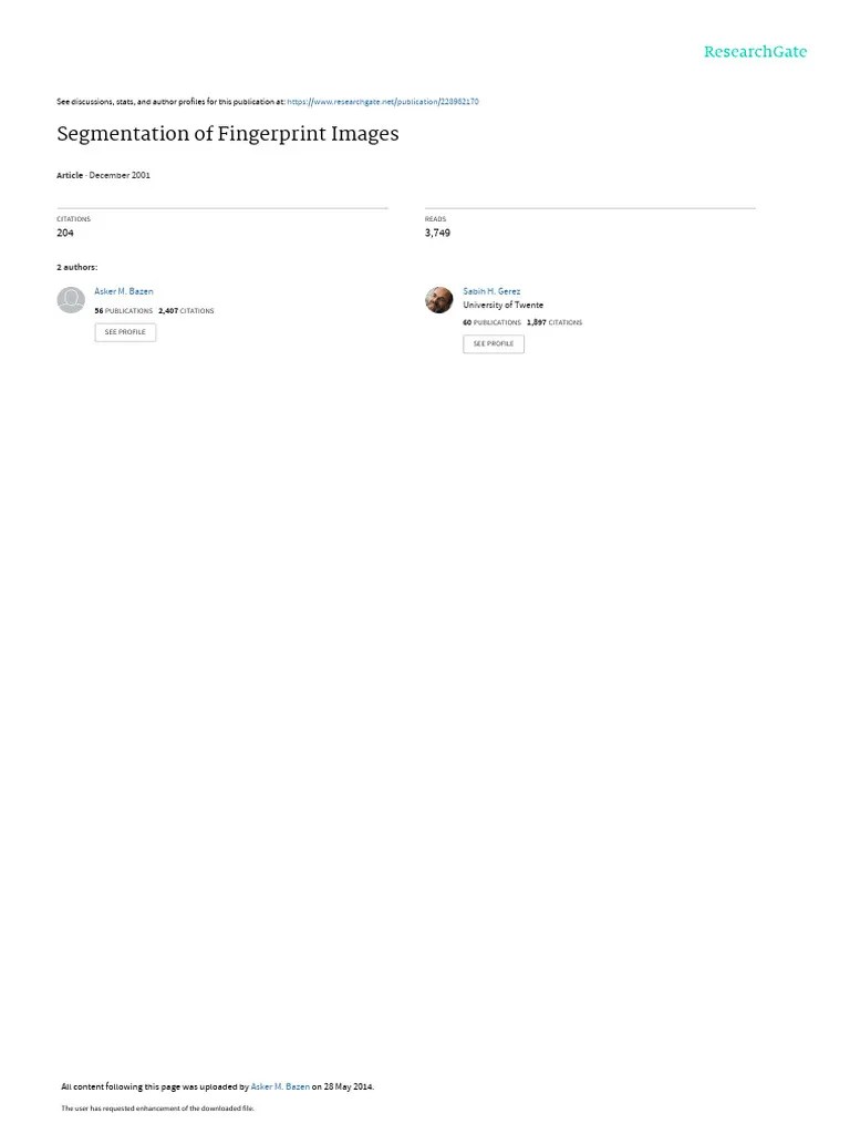 Segmentation Of Fingerprint Images | PDF | Computers