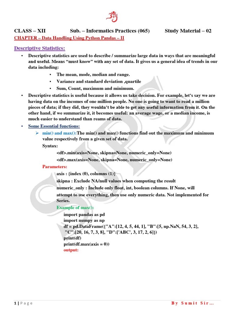 Python Pandas II Notes XII | PDF | Quantile | Quartile