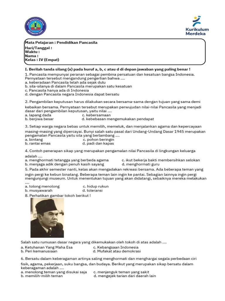 Soal PTS - STS Pendidikan Pancasila Kelas 4 Semester 1 Kurikulum Merdeka T.A 2023-2024 PDF | PDF