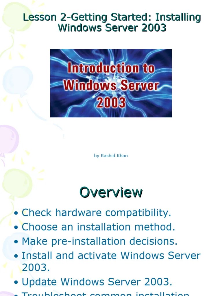 Windows Server 2003 Installation | PDF | Installation (Computer Programs) | Microsoft Windows