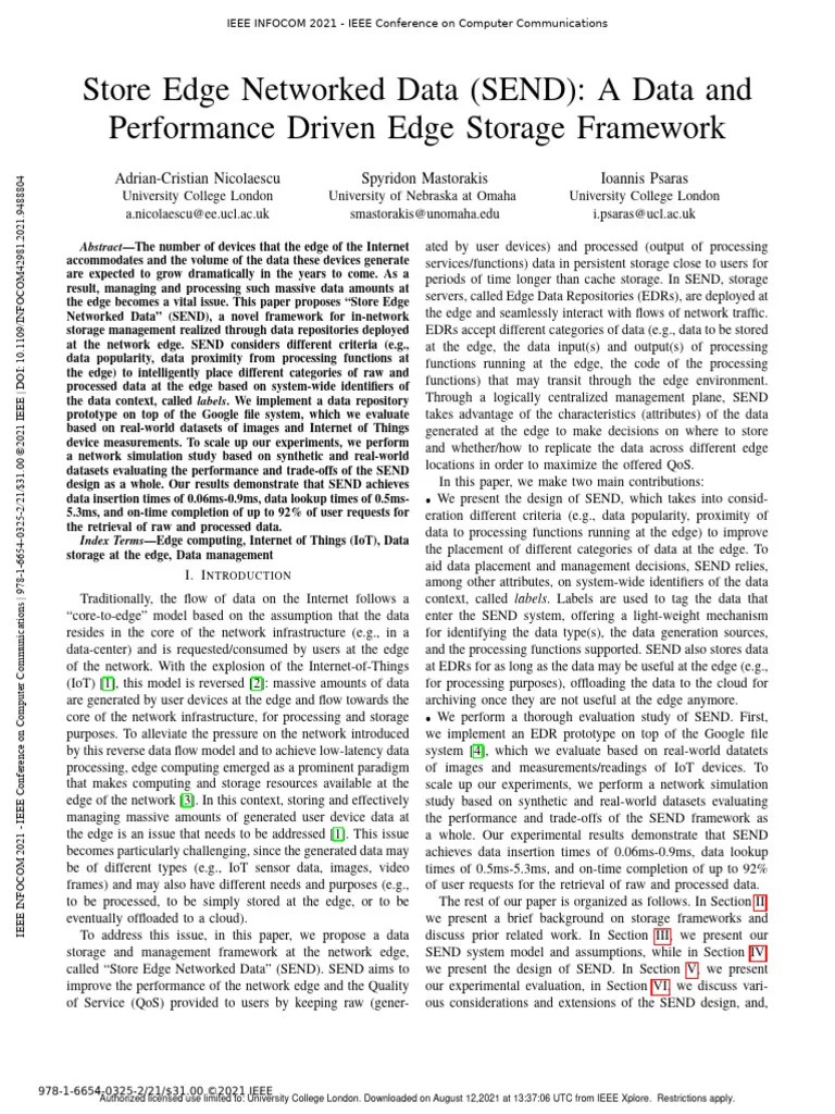 Store Edge Networked Data SEND A Data And Performance Driven Edge Storage Framework | PDF