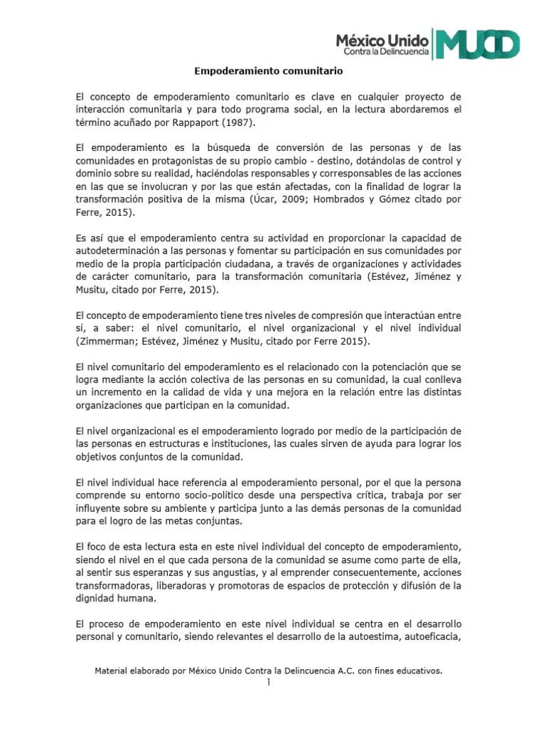 Lectura Empoderamiento Comunitario | PDF | Empoderamiento | Sicología