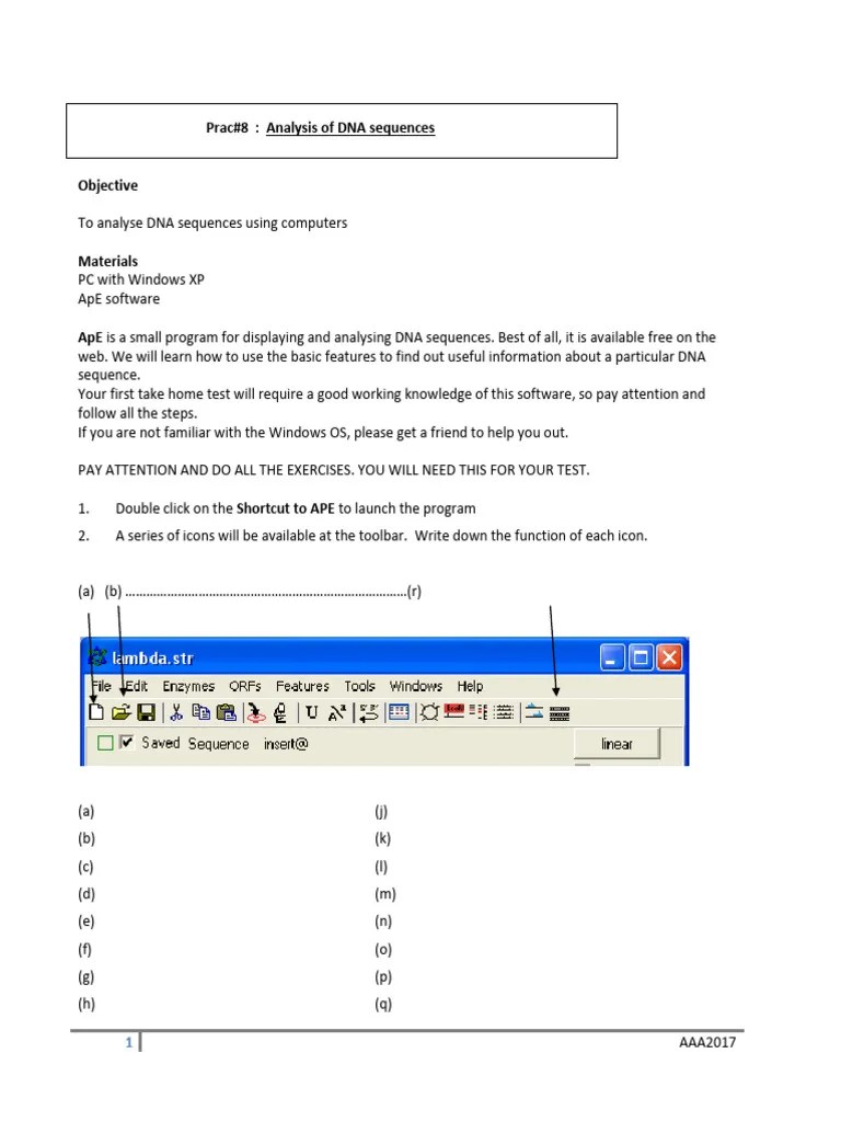 Instruction N Guidelines - LAB 8 & 9 - ANALYSIS OF DNA SEQUENCES | PDF ...