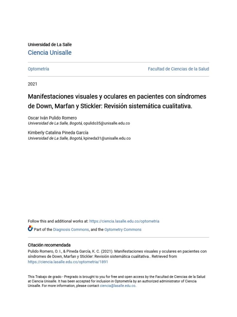 Manifestaciones Visuales Y Oculares En Pacientes Con Síndromes De | PDF ...