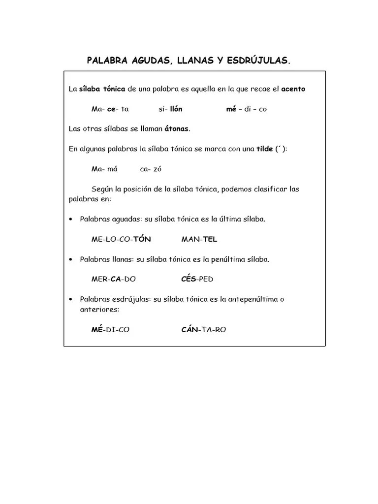 Ortografía - Agudas Llanas Y Esdrújulas | PDF
