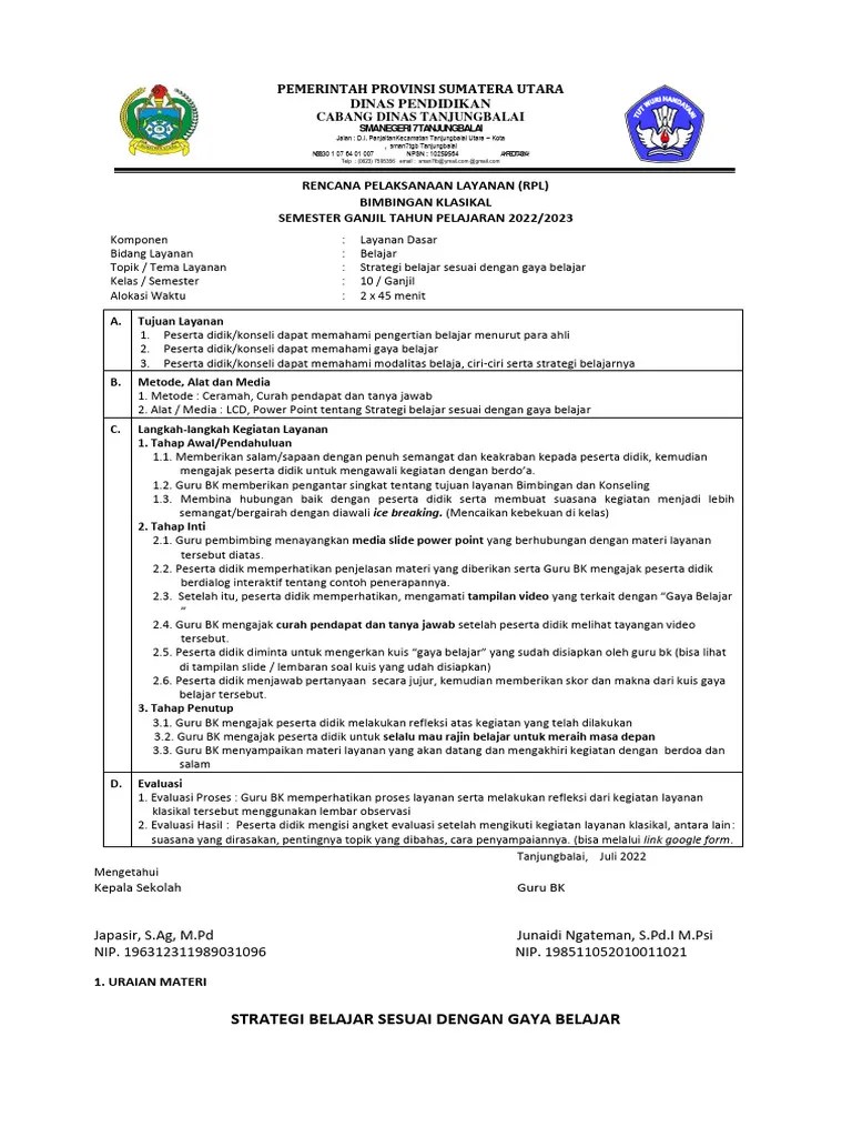 RPL BK Gaya Belajar | PDF