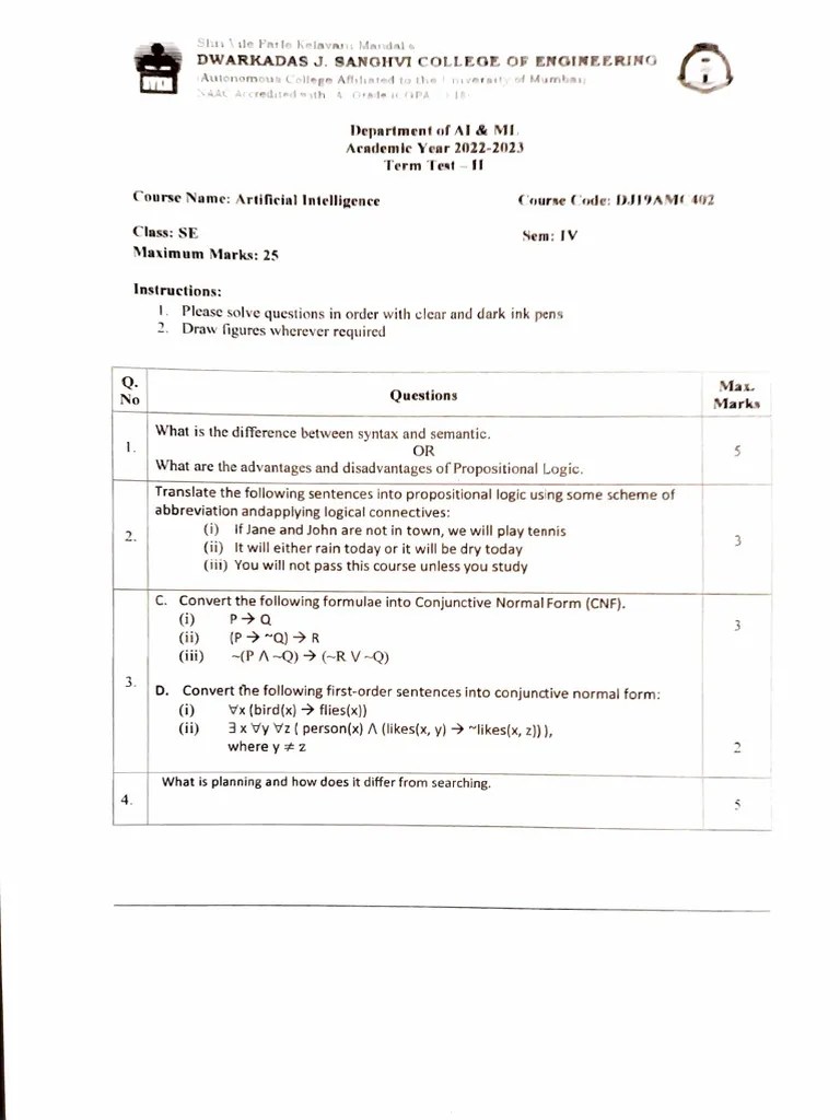 Artificial Intelligence - TT 2 | PDF | Mathematics | Mathematical Logic
