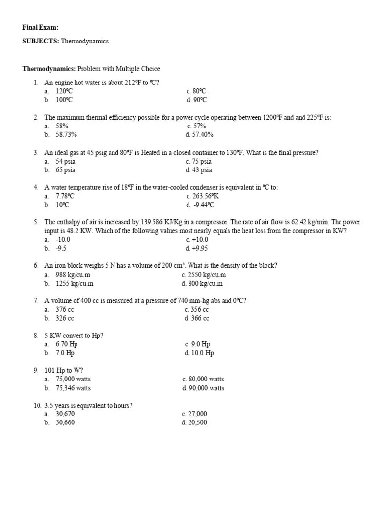 Final Exam Thermodynamics | PDF