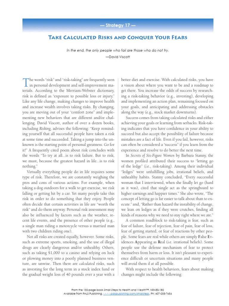 17 Take Calculated Risks And Conquer Your Fears | PDF