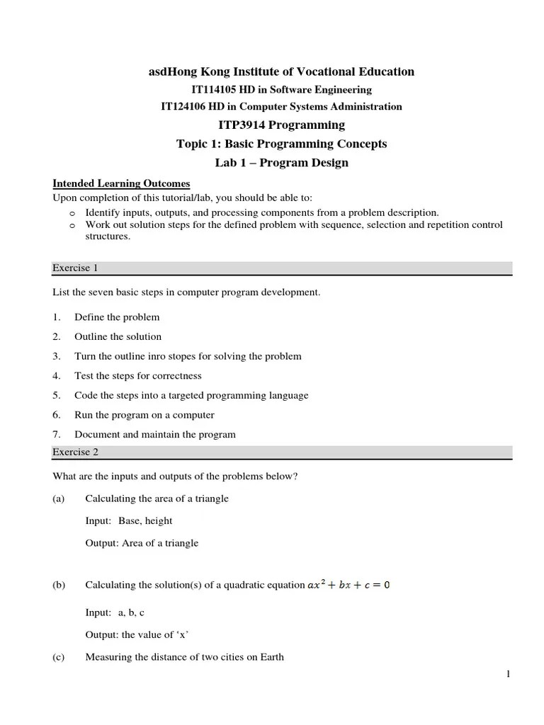 Lab 1 (Program Design) | PDF | Computer Program | Programming