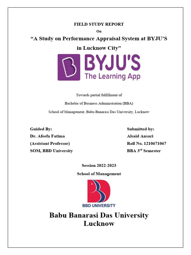 A Study On Performance Appraisal System At BYJU's In Lucknow City | PDF ...
